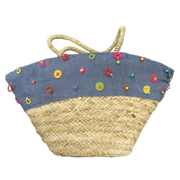 Filippo Catarzi Applique Straw Tote - Picture 1 of 3